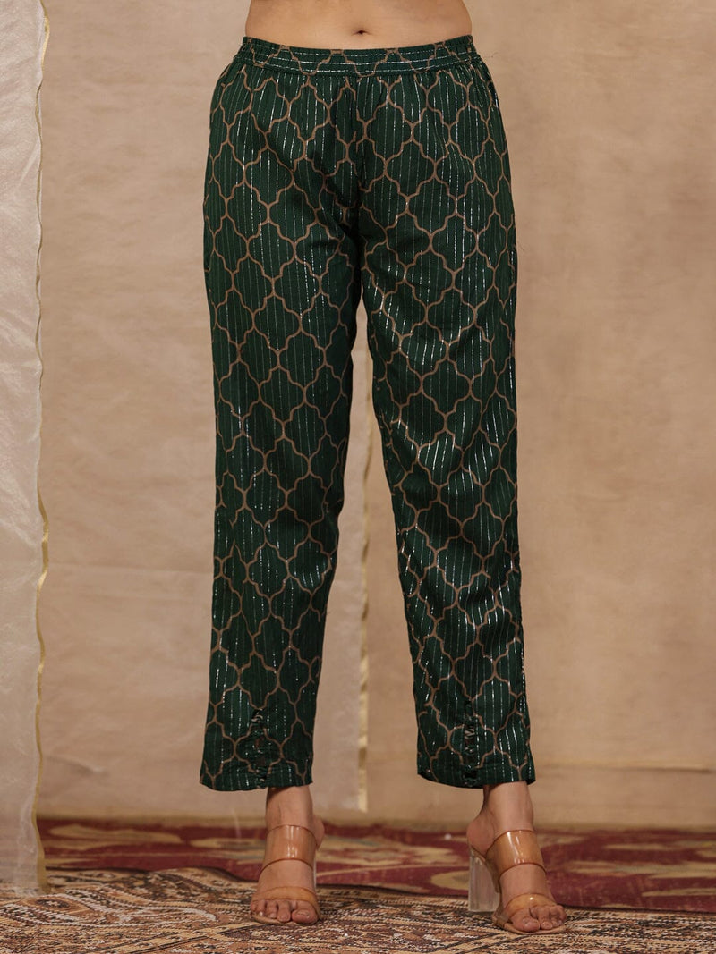 Mahroon & Green Print Cotton Set of Kurti With Pant & Dupatta Kurti Dupatta set Pant Rangdeep-Fashions 