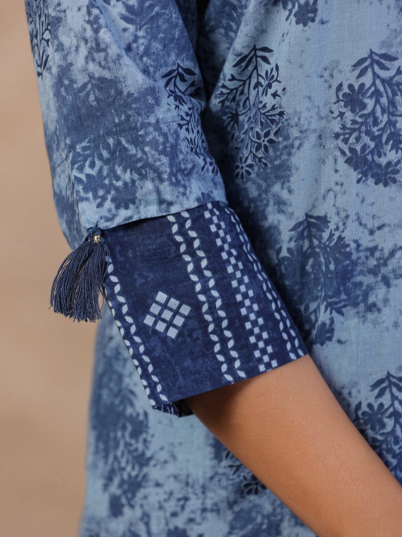 Rang Deep Blue Print Cotton Set of Kurti With Pant & Dupatta Kurti Dupatta set Pant Rangdeep-Fashions 