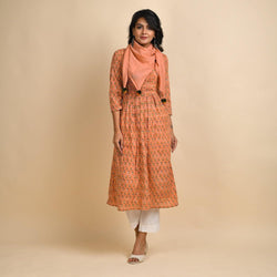 Rang Deep Women Peach cotton Kurta with Scarf Kurti Rangdeep-Fashions 