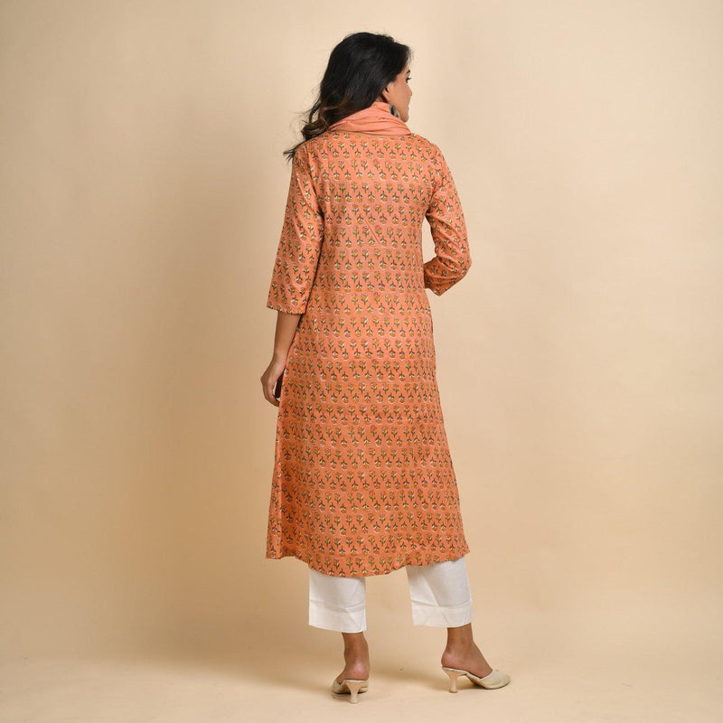 Rang Deep Women Peach cotton Kurta with Scarf Kurti Rangdeep-Fashions 
