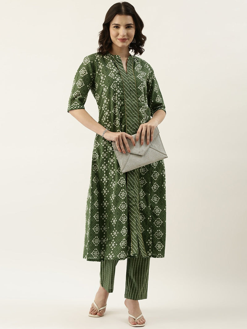 Rang Deep Women Set of Green Cotton Kurta with Palazzo Kurti Rangdeep-Fashions 