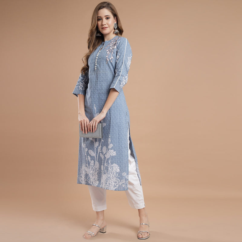 RANGDEEP BLUE RAYON WOMEN'S STRAIGHT KURTA Rayon kurta Rangdeep-Fashions 