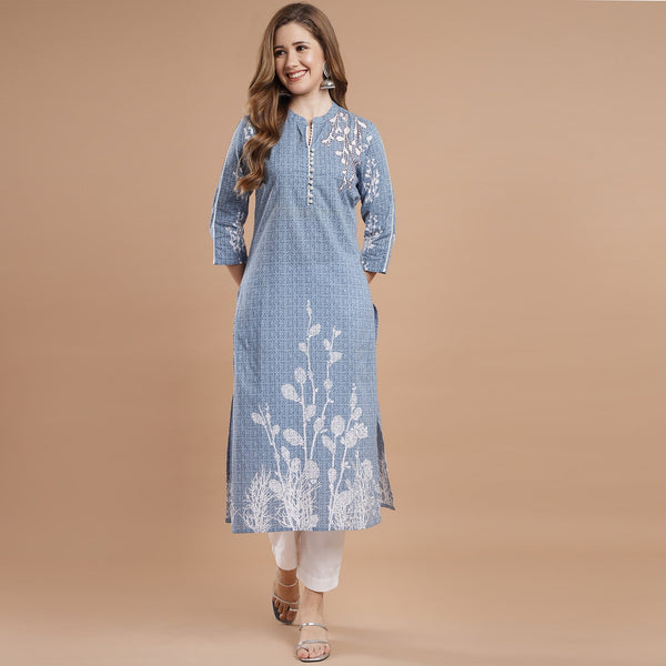 RANGDEEP BLUE RAYON WOMEN'S STRAIGHT KURTA Rayon kurta Rangdeep-Fashions Small 