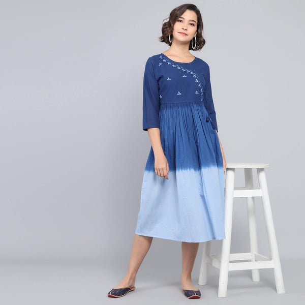 RangDeep Blueberries Ombre Cotton Kurta Dress Ombre Dress Rangdeep-Fashions Small 