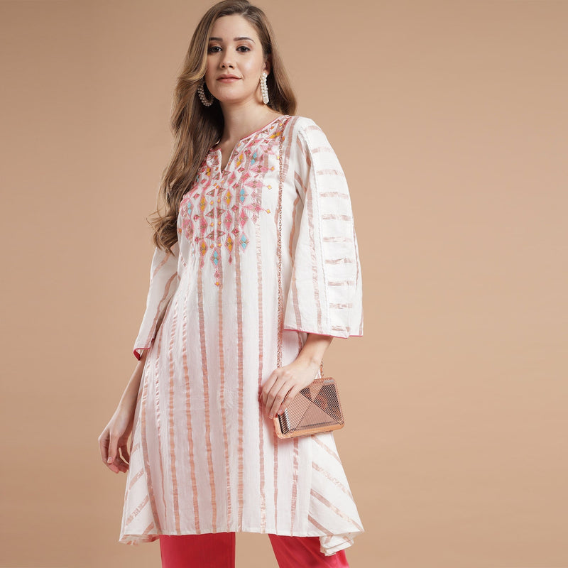 RANGDEEP WHITE LUREX WOMEN'S STRAIGHT KURTA Rayon kurta Rangdeep-Fashions 