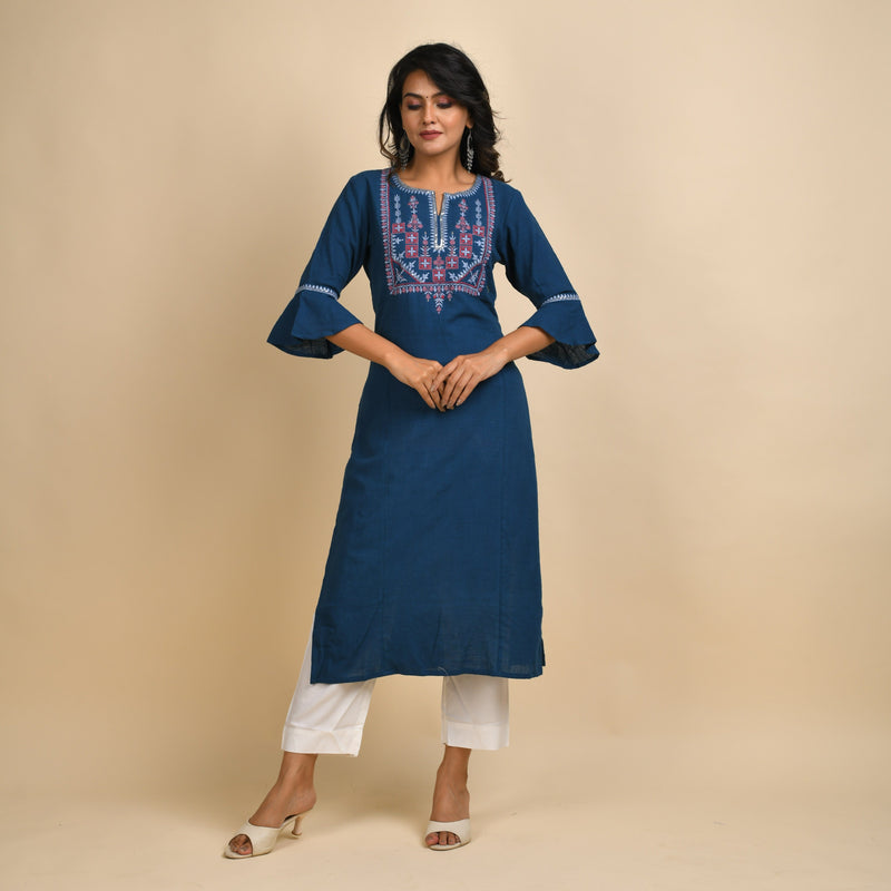 RANGDEEP WOMEN BLUE EMBROIDERY KURTA Kurti Rangdeep-Fashions Medium 