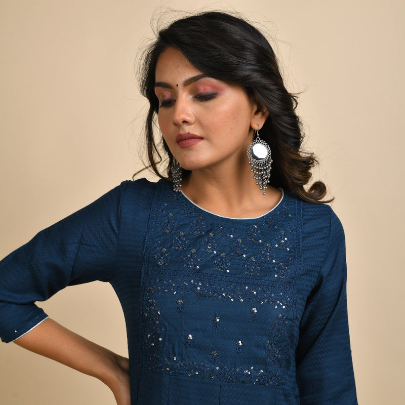 RangDeep Women Rayon Blue Embroidered Straight Kurti Kurti Rangdeep-Fashions 