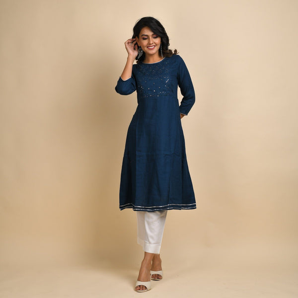 RangDeep Women Rayon Blue Embroidered Straight Kurti Kurti Rangdeep-Fashions Small 