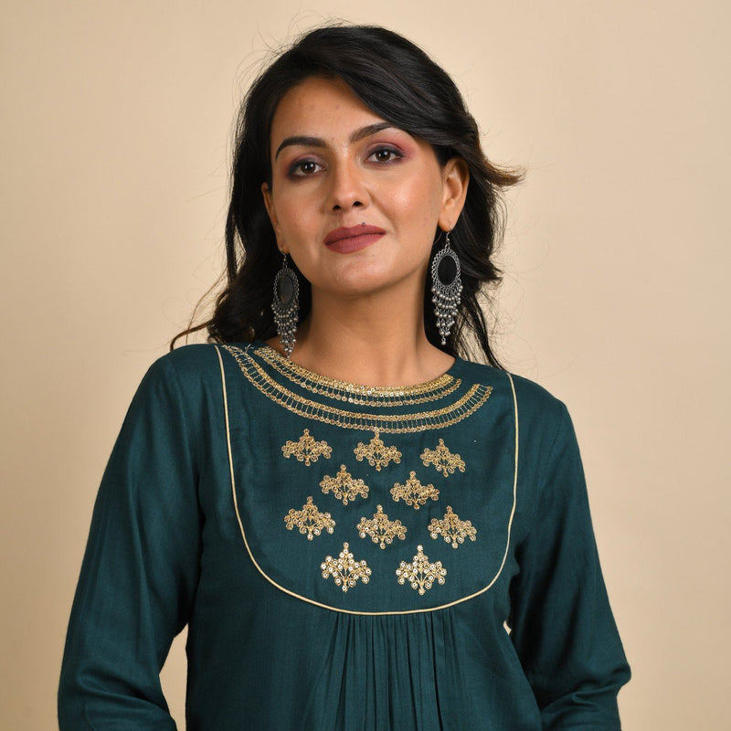 RangDeep Women Rayon Green Embroidered Straight Kurti Kurti Rangdeep-Fashions X-Large 