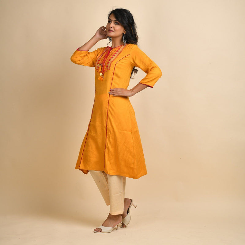 RangDeep Women Rayon Yellow Embroidered Straight Kurti Kurti Rangdeep-Fashions Large 