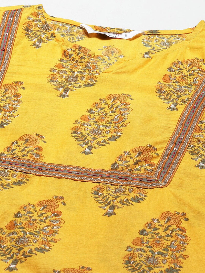 Yellow Floral Printed Kurta with Trousers & With Dupatta Rangdeep 