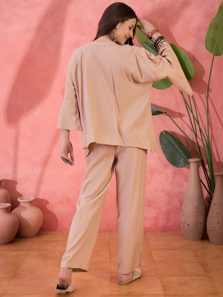 Beige Color Solid Print Co-ords Set for Women Co-ord Sets Rangdeep-Fashions 