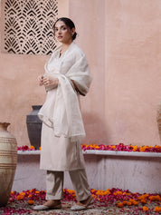 Beige Solid Print V-Neck Kurta Set Kurta set Rangdeep-Fashions 