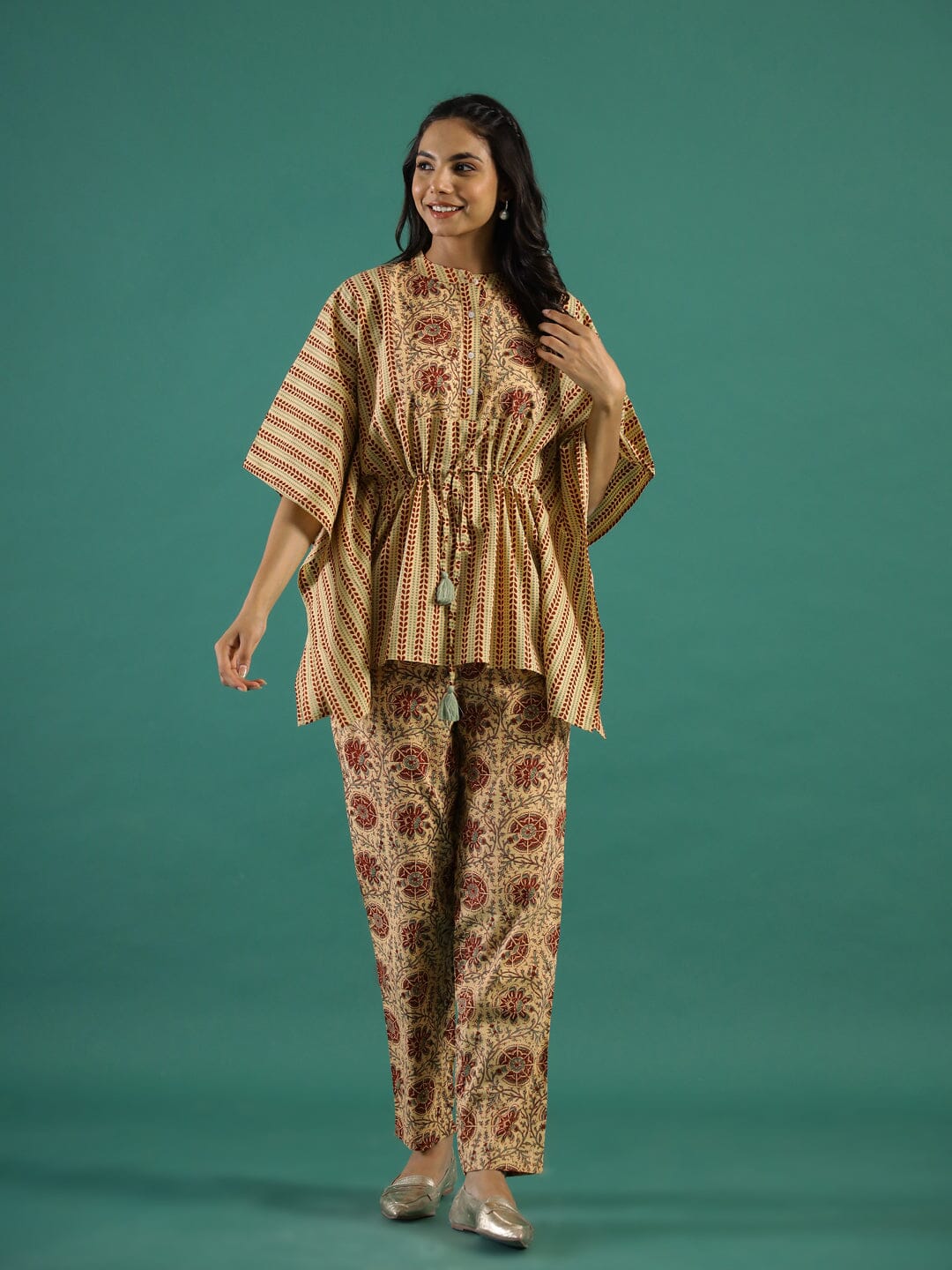 Black Cotton Printed Kaftan and Pajama Set (Copy) Kaftan Set SANSKRUTI HOMES 