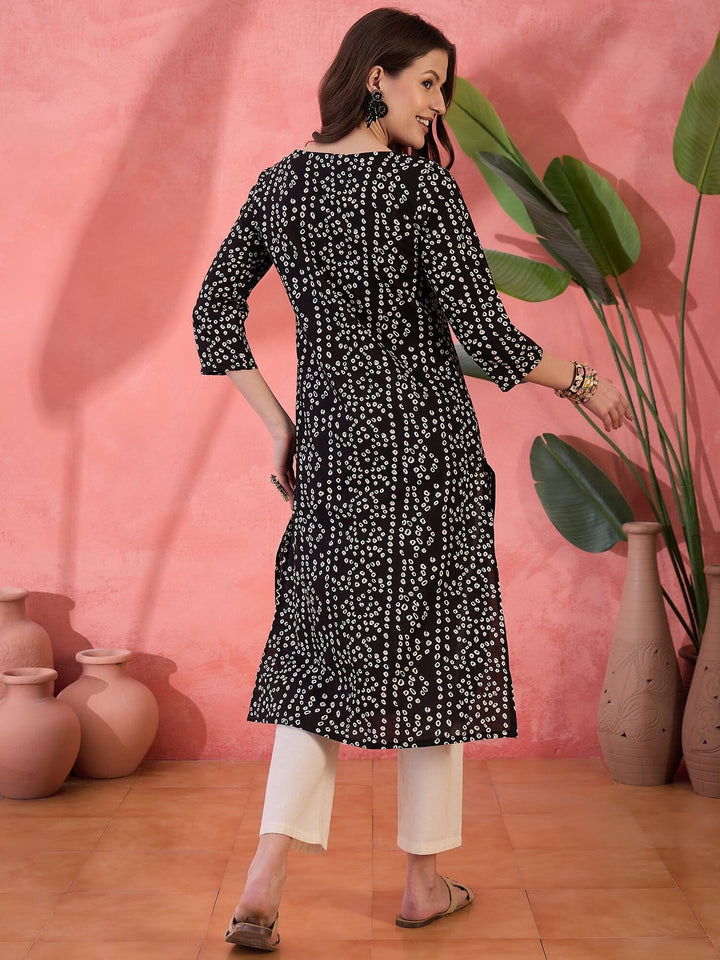 Black Printed Round Neck Cotton Kurta Kurta Rangdeep-Fashions 