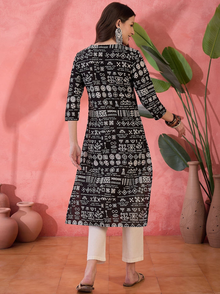 Black Religion Printed Cotton Kurta Kurta Rangdeep-Fashions 