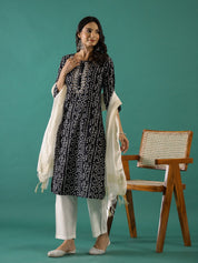 Black & White Printed Kurta Set muslin kurta Rangdeep-Fashions 