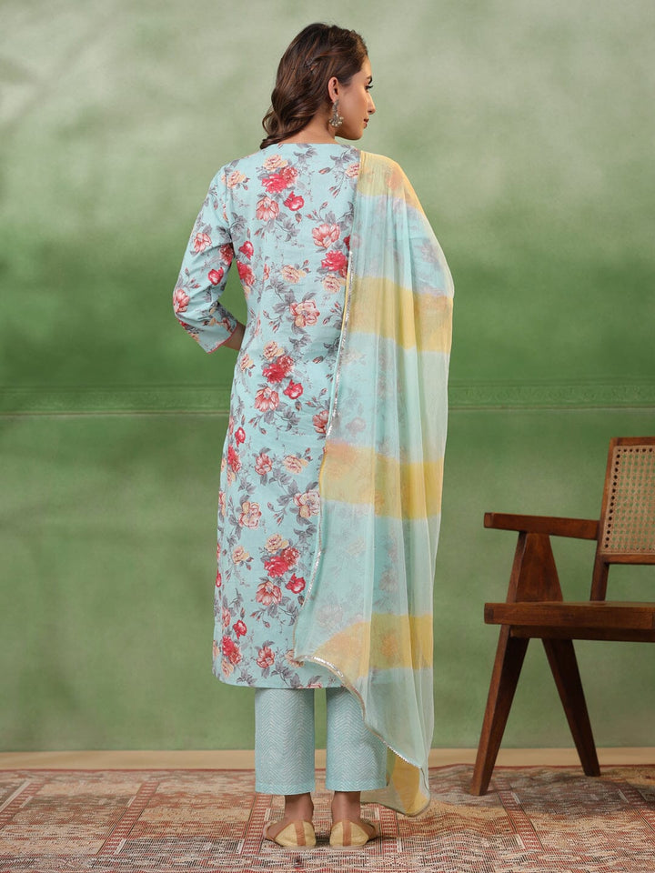 Blue Cotton Kurta Set with Dupatta Kurti set SANSKRUTI HOMES 