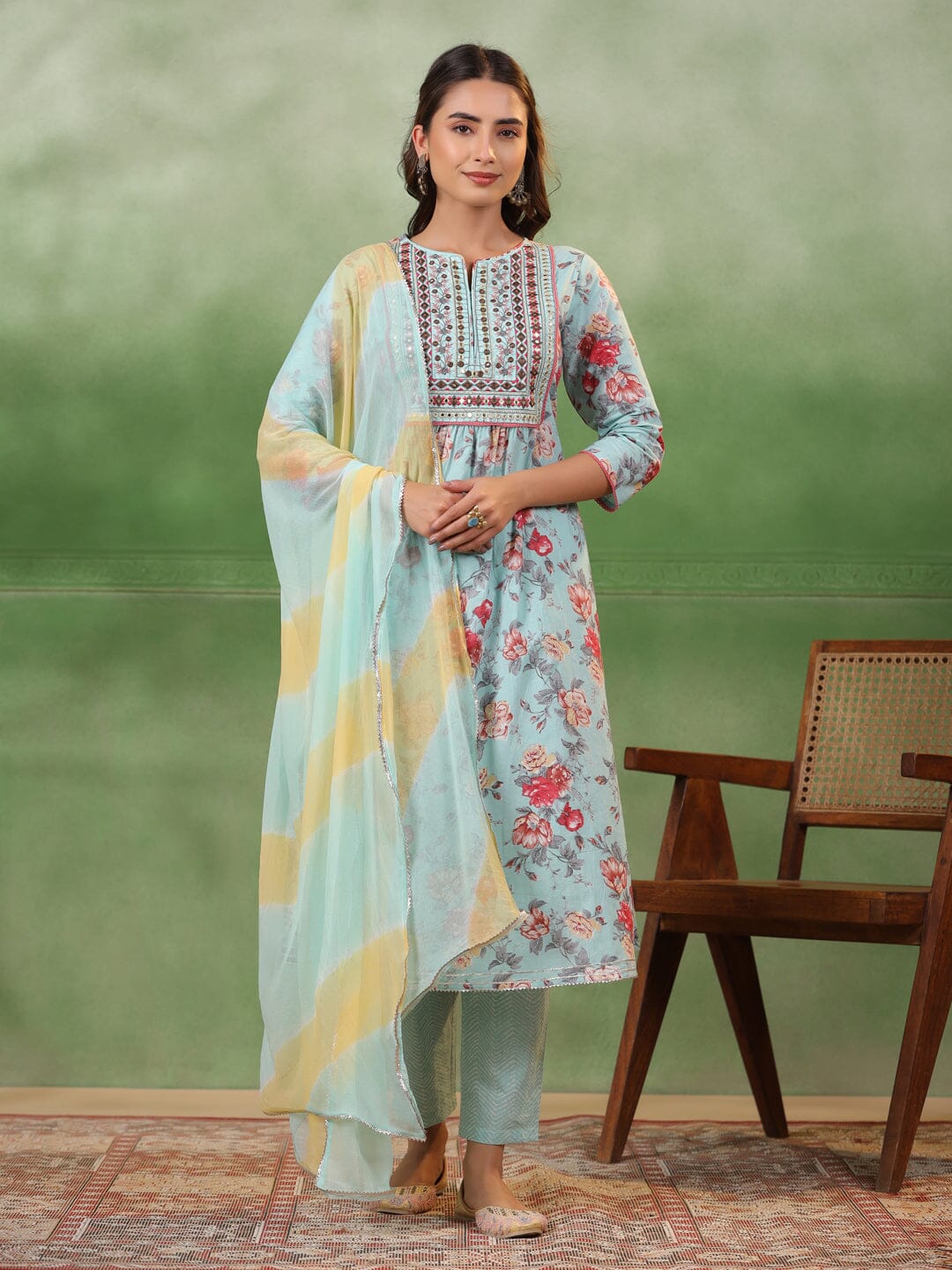 Blue Cotton Kurta Set with Dupatta Kurti set SANSKRUTI HOMES 