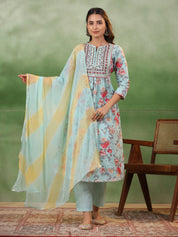 Blue Cotton Kurta Set with Dupatta Kurti set SANSKRUTI HOMES 