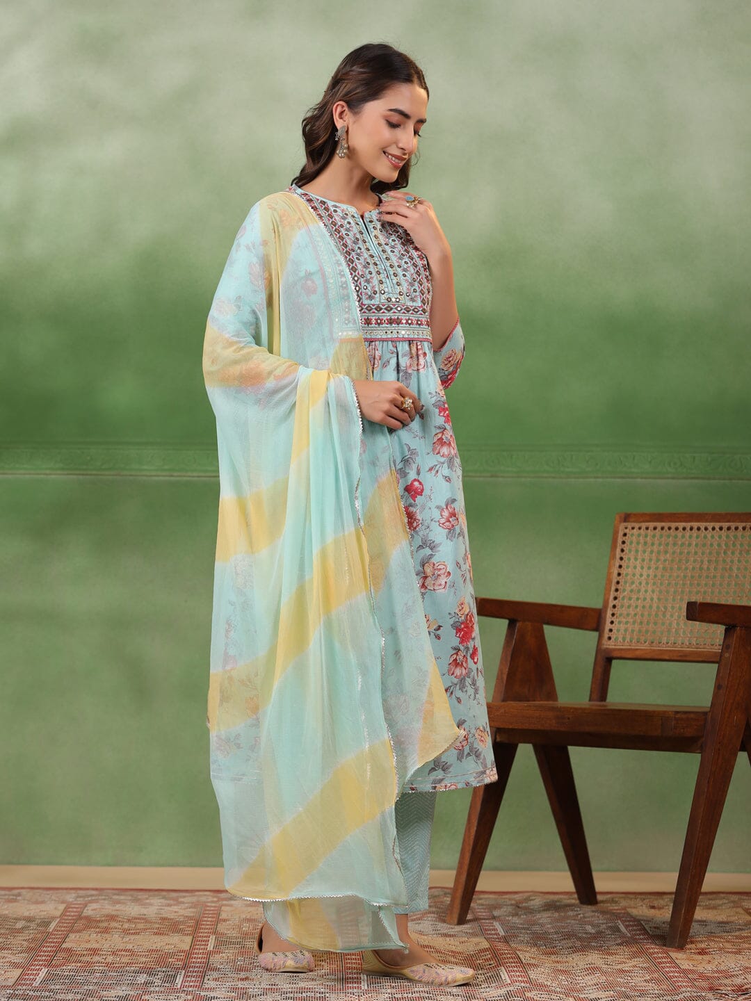 Blue Cotton Kurta Set with Dupatta Kurti set SANSKRUTI HOMES 