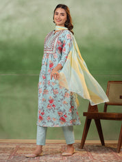 Blue Cotton Kurta Set with Dupatta Kurti set SANSKRUTI HOMES 