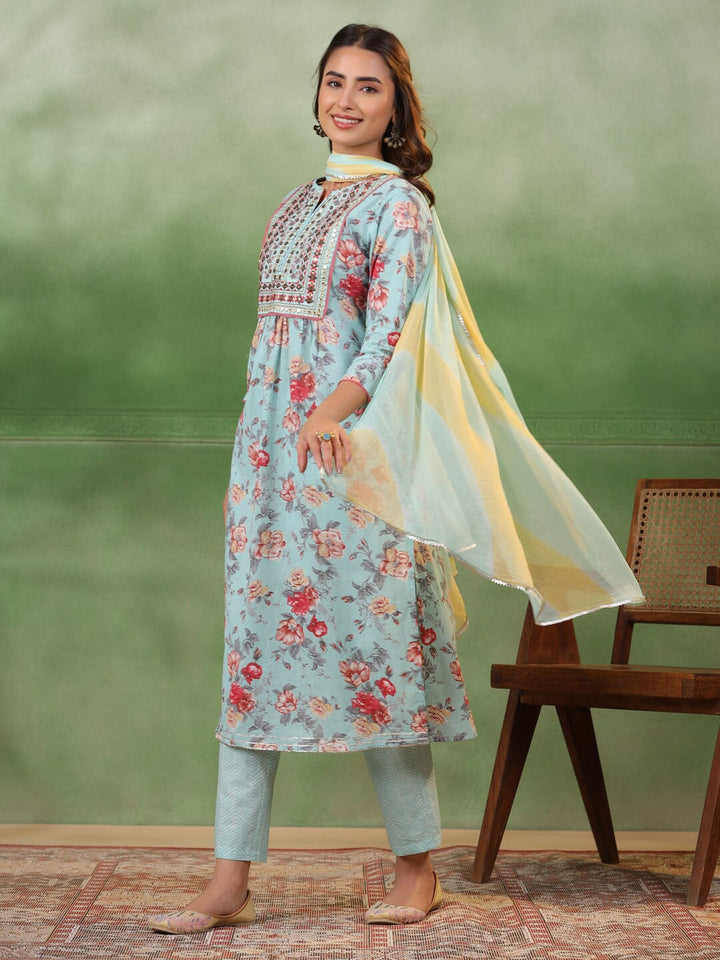 Blue Cotton Kurta Set with Dupatta Kurti set SANSKRUTI HOMES 