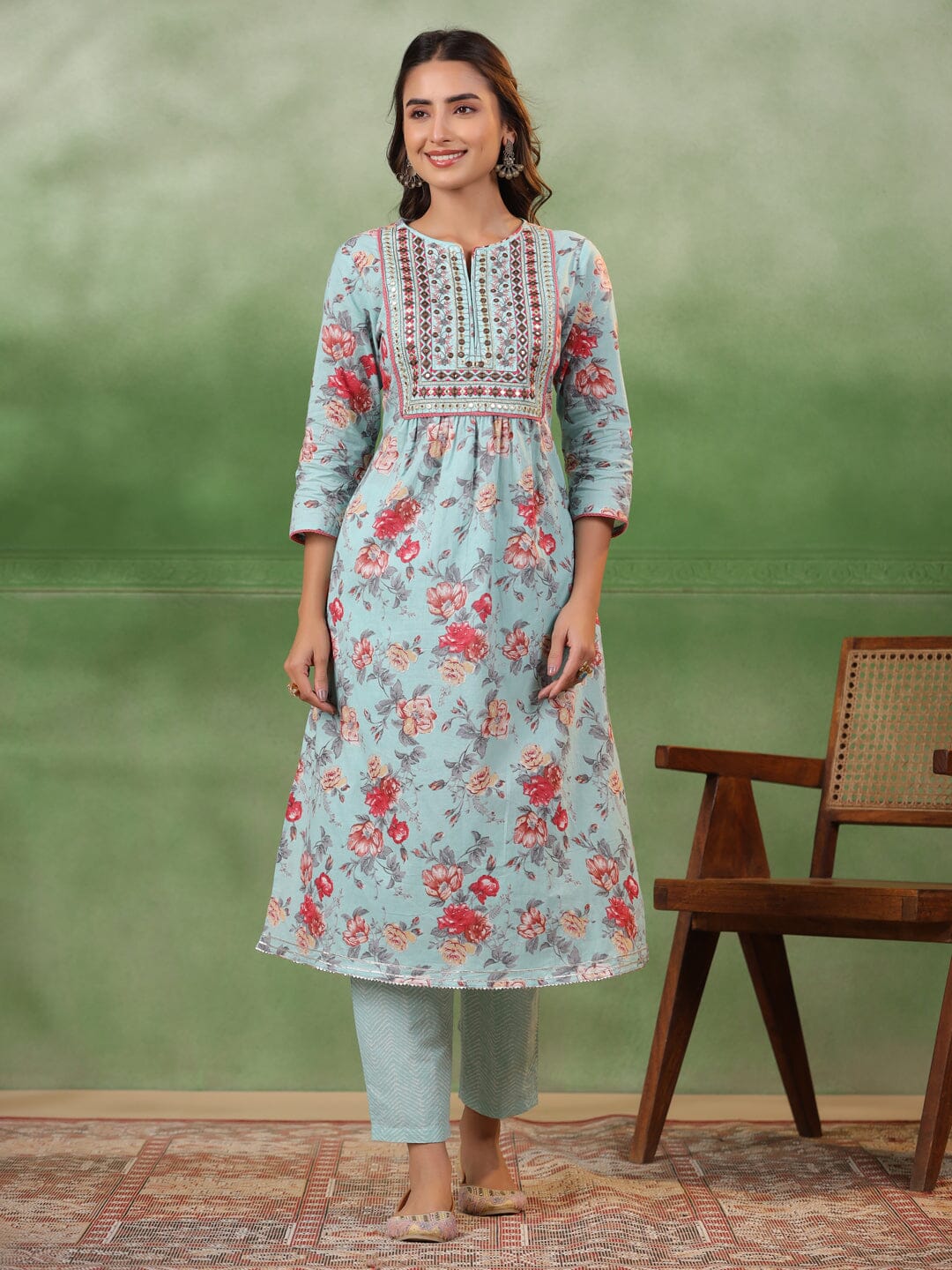 Blue Cotton Kurta Set with Dupatta Kurti set SANSKRUTI HOMES 