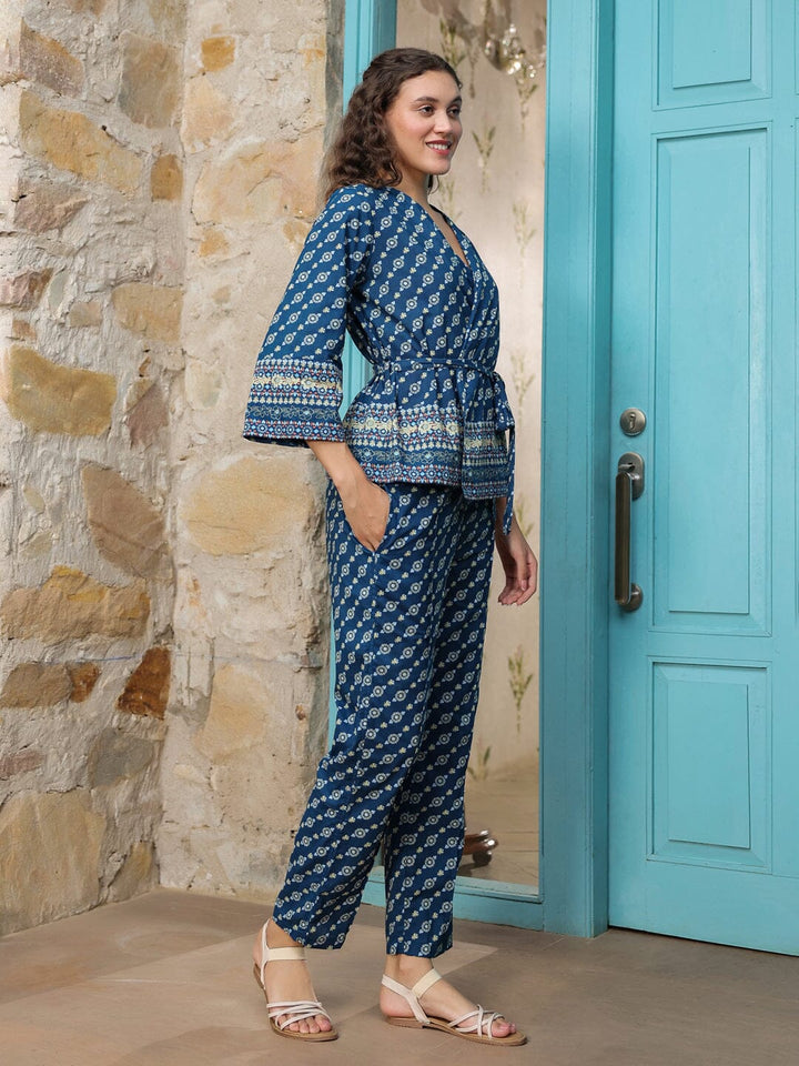 Blue Floral Co-ords for Women Kaftan Set SANSKRUTI HOMES 