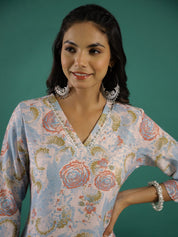 Blue Floral Printed Kurta Set for Women Kurta set Rangdeep-Fashions 