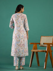 Blue Floral Printed Kurta Set for Women Kurta set Rangdeep-Fashions 