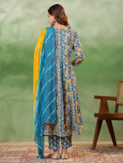 Blue Floral Printed Kurta Set with Dupatta Kurta set Rangdeep-Fashions 