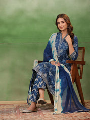 Blue Flower Printed Cotton kurta Suit Set Kurti set Rangdeep-Fashions 