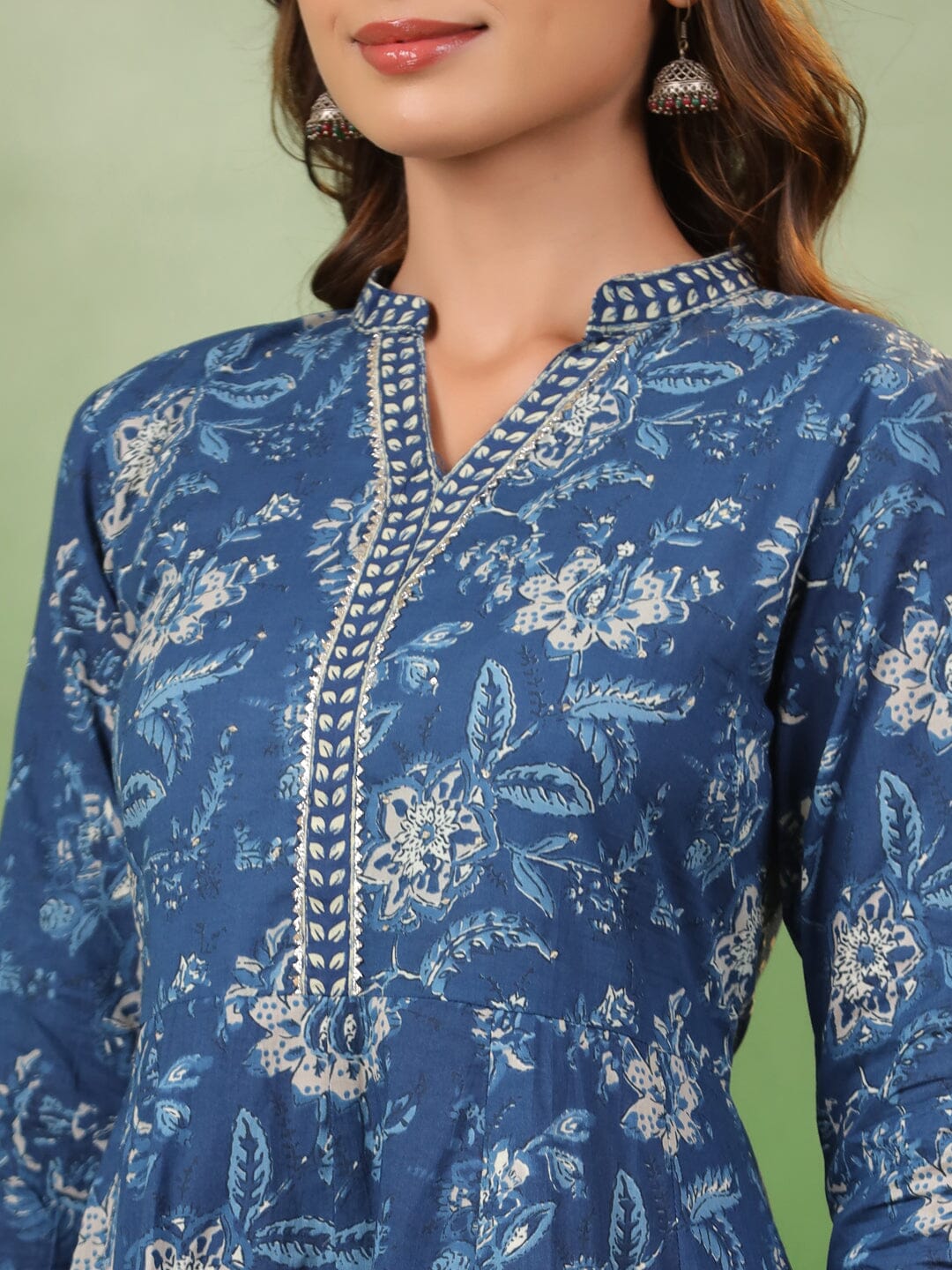 Blue Flower Printed Cotton kurta Suit Set Kurti set Rangdeep-Fashions 