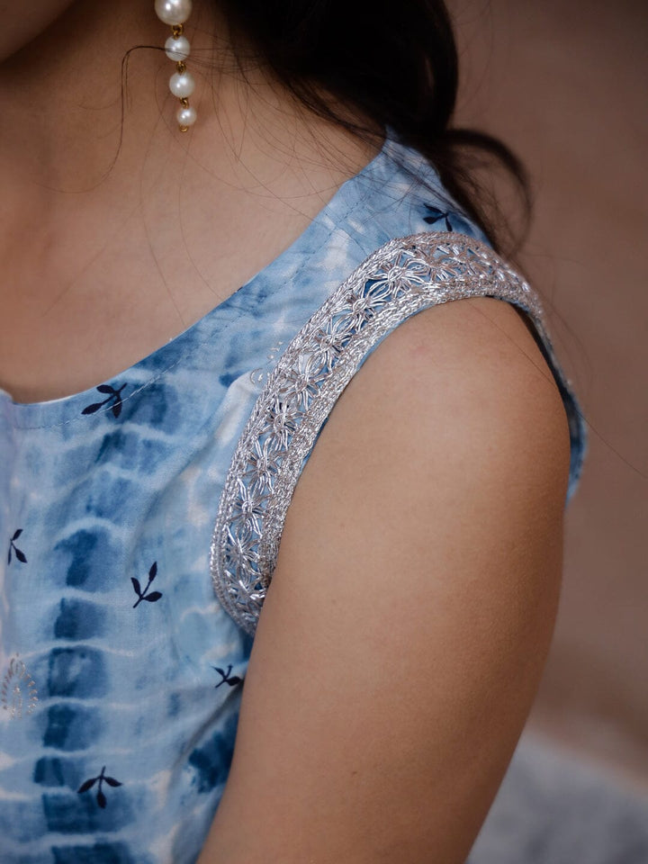 Blue Flower Printed Sleeveless Kurta Kurta set Rangdeep-Fashions 