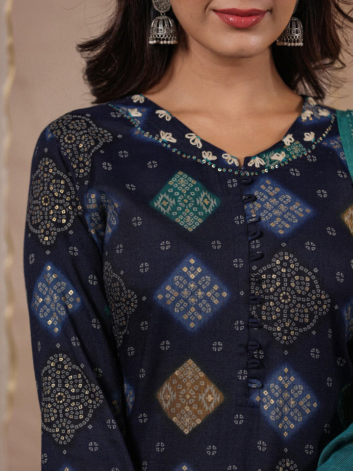 Blue Printed Kurta Set with Dupatta Kurta set Rangdeep-Fashions 