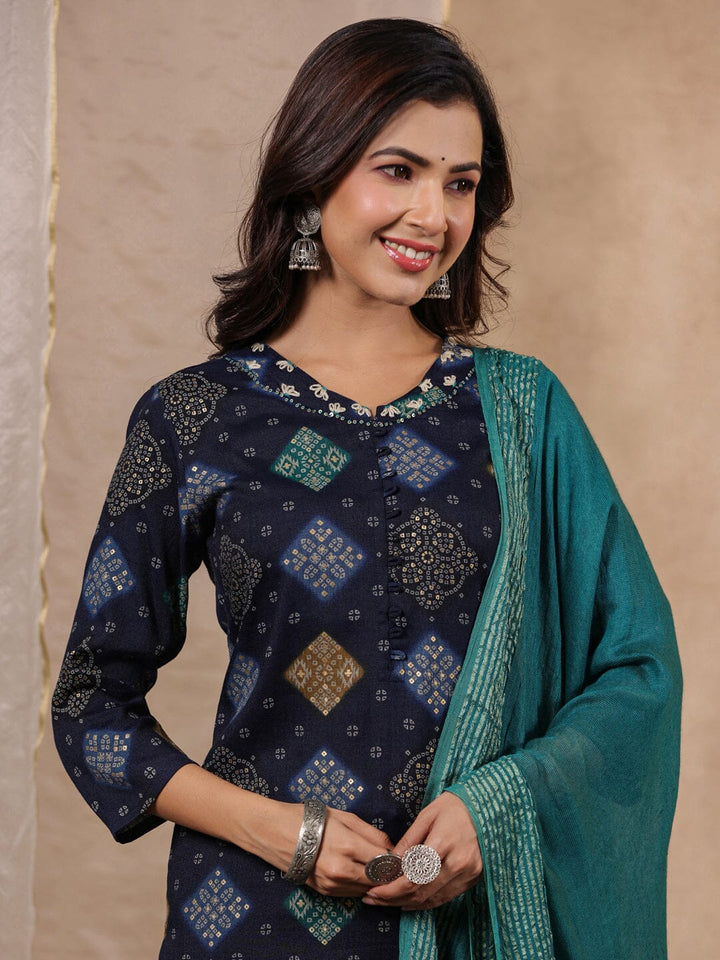 Blue Printed Kurta Set with Dupatta Kurta set Rangdeep-Fashions 