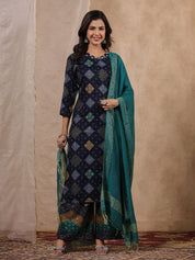 Blue Printed Kurta Set with Dupatta Kurta set Rangdeep-Fashions 