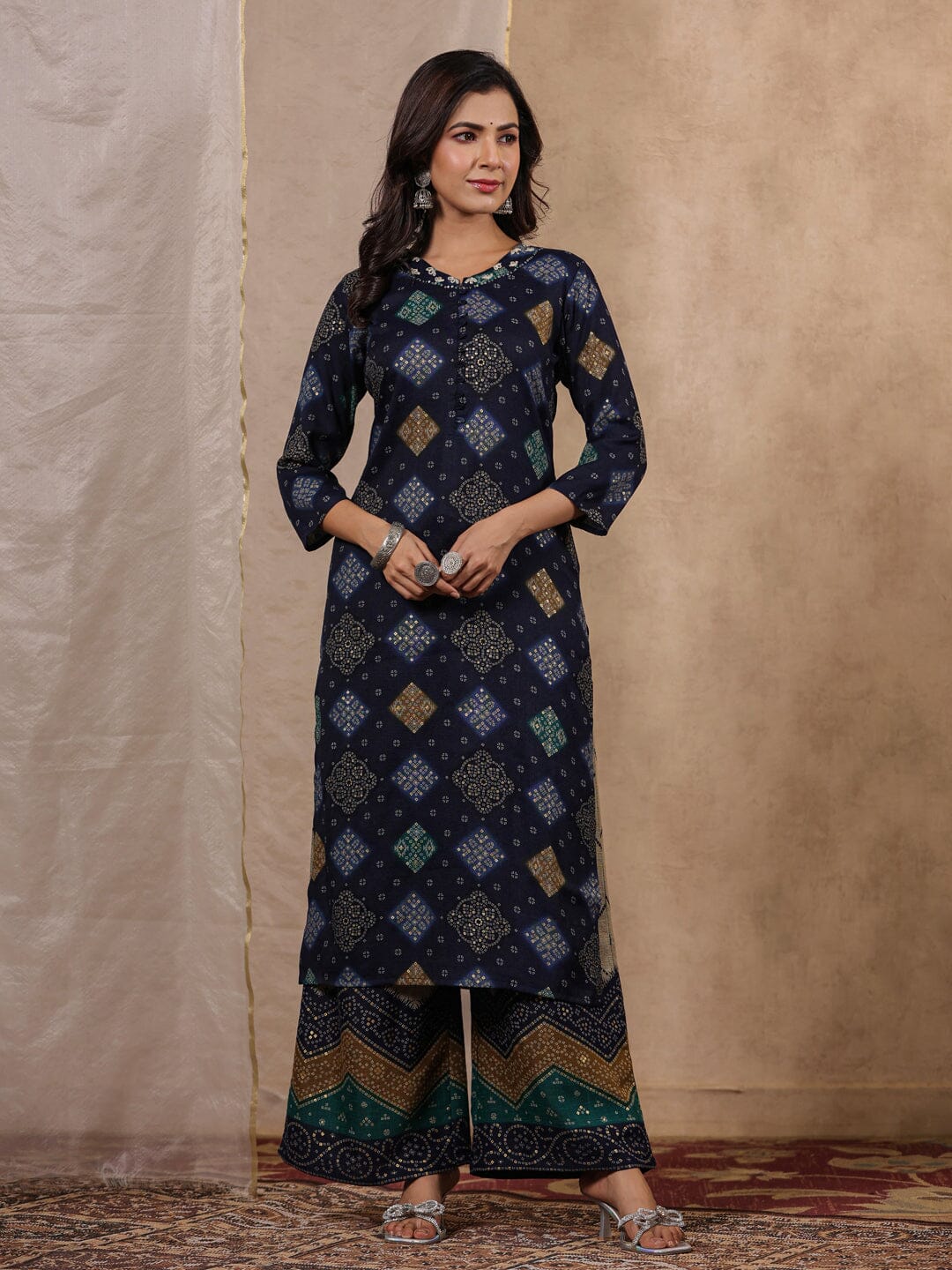 Blue Printed Kurta Set with Dupatta Kurta set Rangdeep-Fashions 