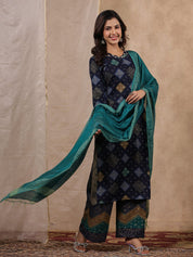 Blue Printed Kurta Set with Dupatta Kurta set Rangdeep-Fashions 