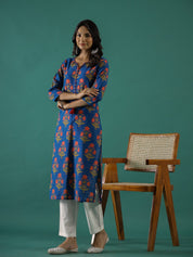 Blue Printed Kurti Set muslin kurta Rangdeep-Fashions 