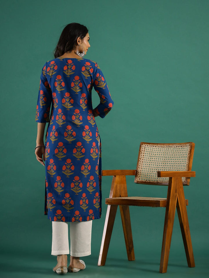 Blue Printed Kurti Set muslin kurta Rangdeep-Fashions 