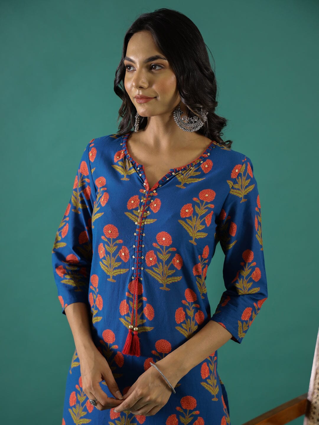 Blue Printed Kurti Set muslin kurta Rangdeep-Fashions 