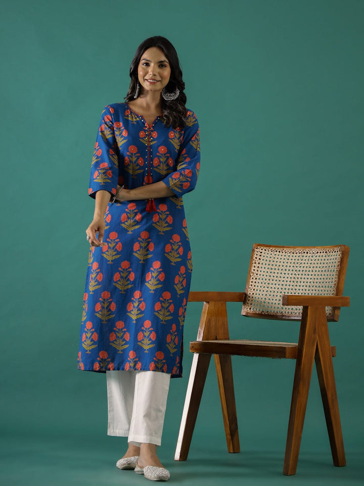 Blue Printed Kurti Set muslin kurta Rangdeep-Fashions 