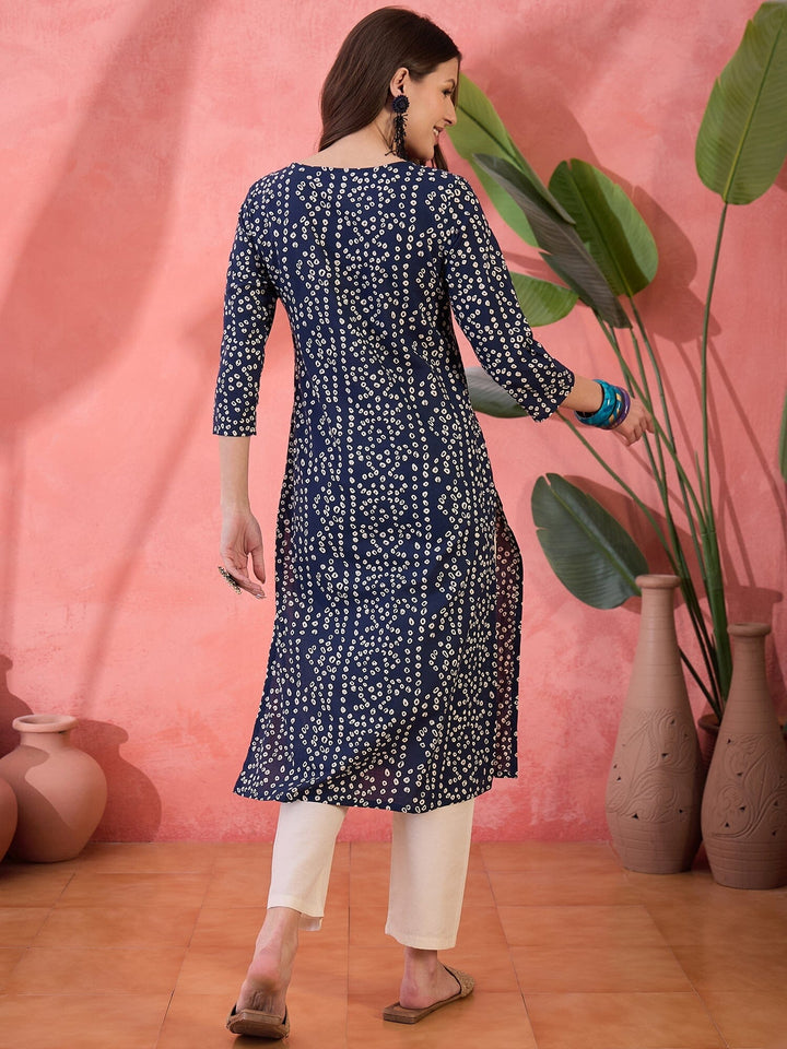 Blue Round Neck Printed Cotton Kurta Kurta Rangdeep-Fashions 