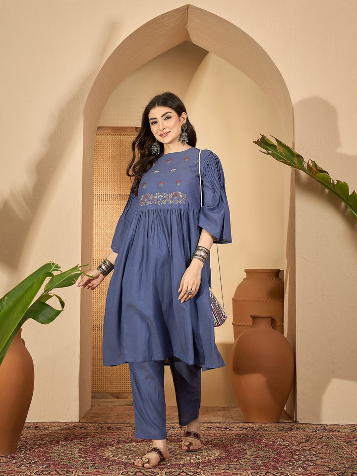 Blue Solid Halter Neck Viscose Rayon Kurta Set for Women Kurta set Rangdeep-Fashions 