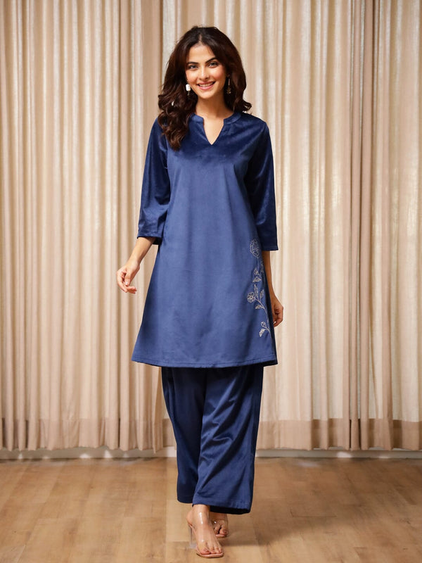 Blue Solid Print Kurta Set for Women Kurta set Rangdeep-Fashions 