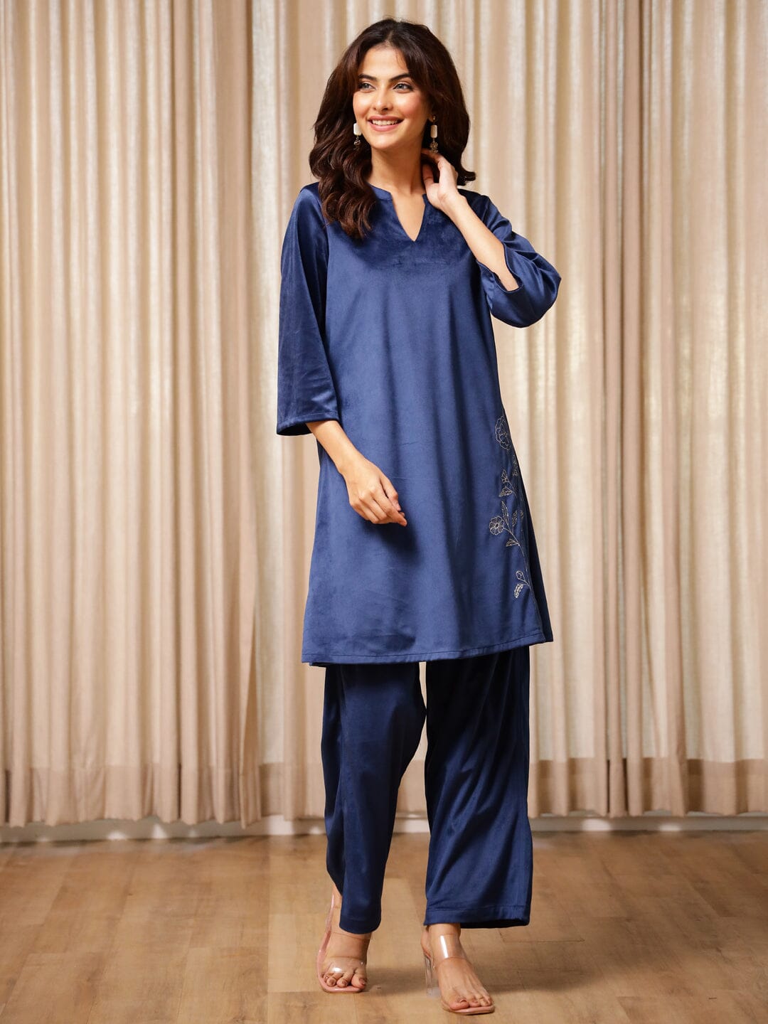 Blue Solid Print Kurta Set for Women Kurta set Rangdeep-Fashions 