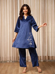 Blue Solid Print Kurta Set for Women Kurta set Rangdeep-Fashions 