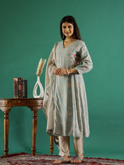 Blue V-Neck Floral Printed Kurta Set Kurta set Rangdeep-Fashions 